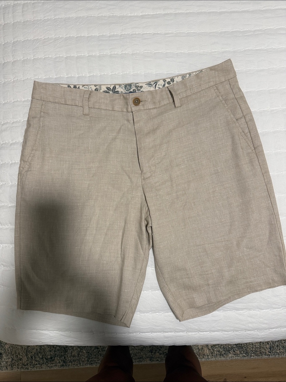 Tommy Bahama Stone Beige Flat-Front Linen Blend Men's Shorts